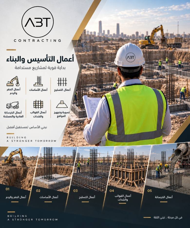 أعمال التأسيس والبناء لمشروع مقاولات - ABT Contracting